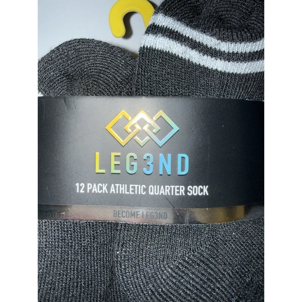 LEG3ND Boys 12 Pack Socks Athletic Quarter 7-10 Black Cushioned Sport Arch NEW